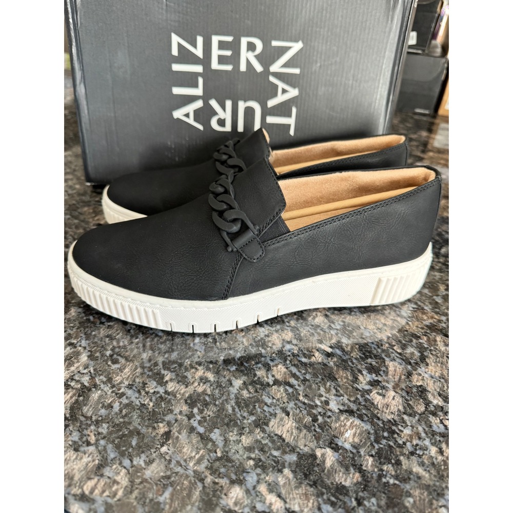 Naturalizer Trish Black White Chain Platform‎ Slip On Sneakers Loafers 10 M